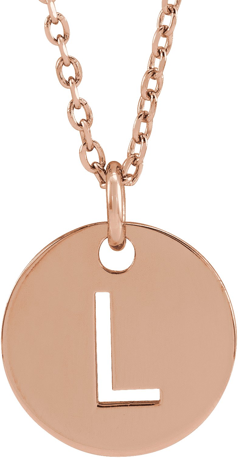 18K Rose Gold Plated Sterling Silver Initial L 10 mm Disc 16 to 18 inch Necklace Ref 17697382