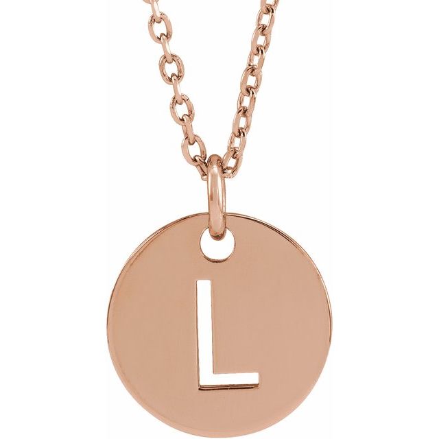 18K Rose Gold-Plated Sterling Silver Initial L 10 mm Disc 16-18