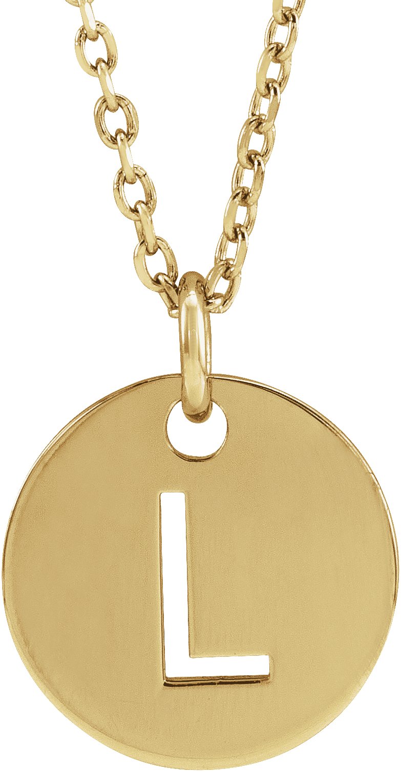 18K Yellow Gold Plated Sterling Silver Initial L 10 mm Disc 16 to 18 inch Necklace Ref 17697356