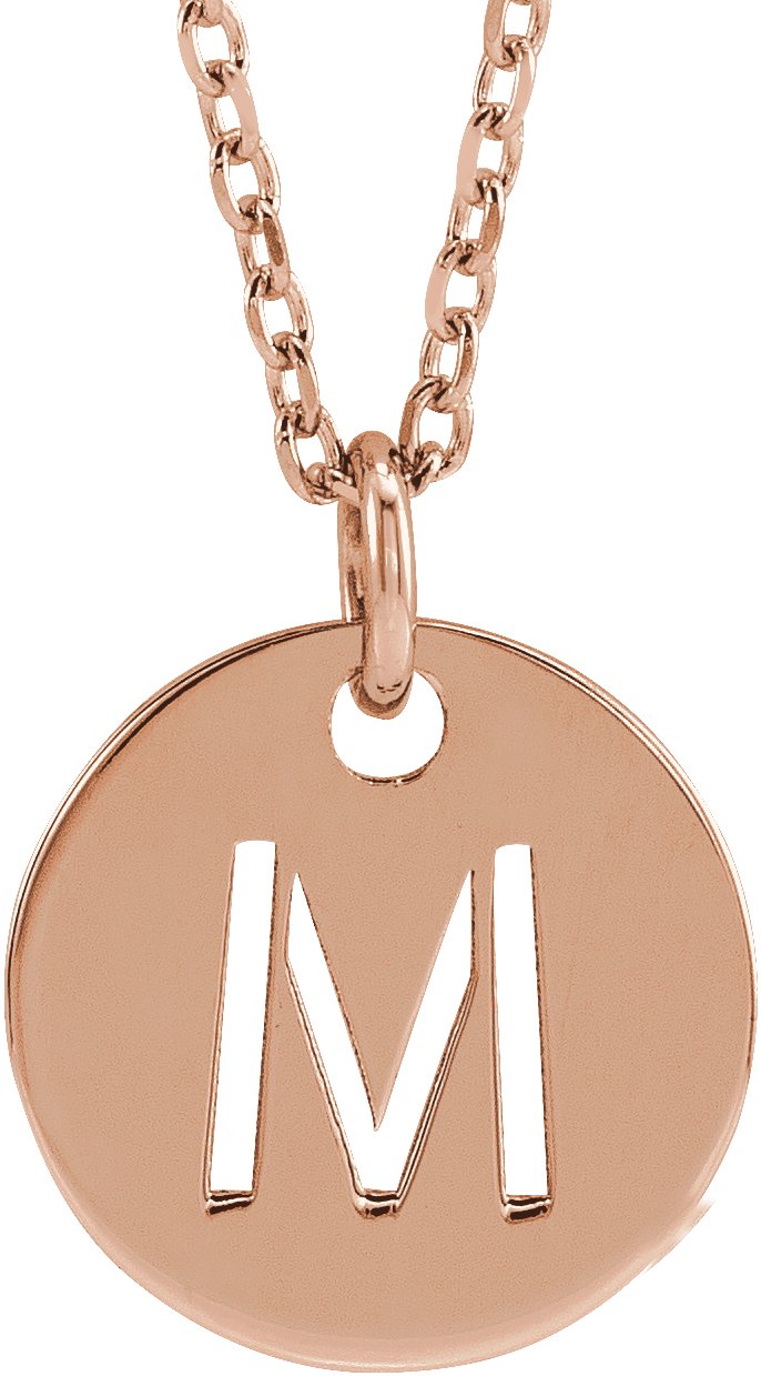 14K Rose Initial M 10 mm Disc 16-18" Necklace