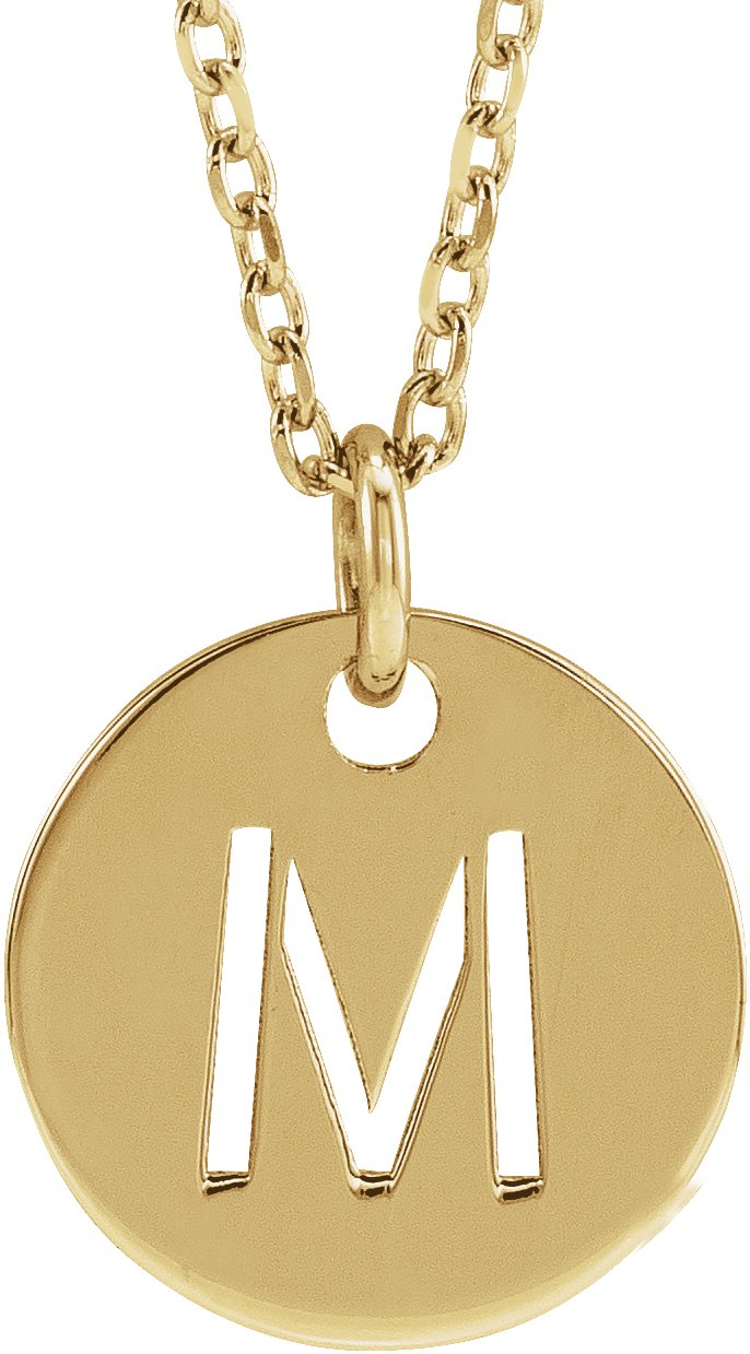 18K Yellow Gold Plated Sterling Silver Initial M 10 mm Disc 16 to 18 inch Necklace Ref 17697357