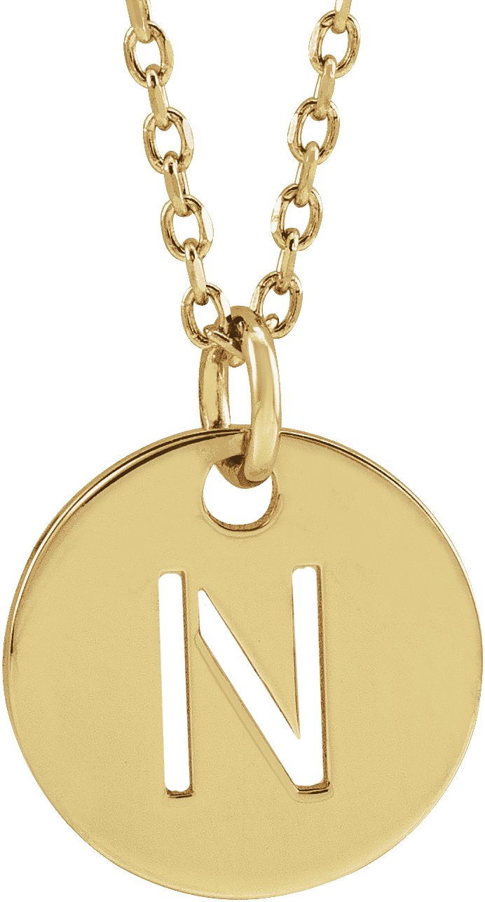 18K Yellow Gold Plated Sterling Silver Initial N 10 mm Disc 16 to 18 inch Necklace Ref 17697358