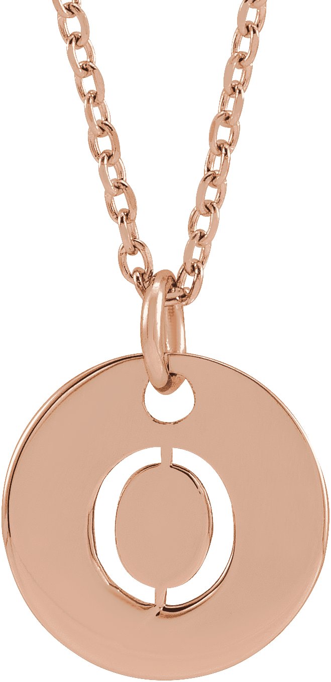 18K Rose Gold Plated Sterling Silver Initial O 10 mm Disc 16 to 18 inch Necklace Ref 17697385