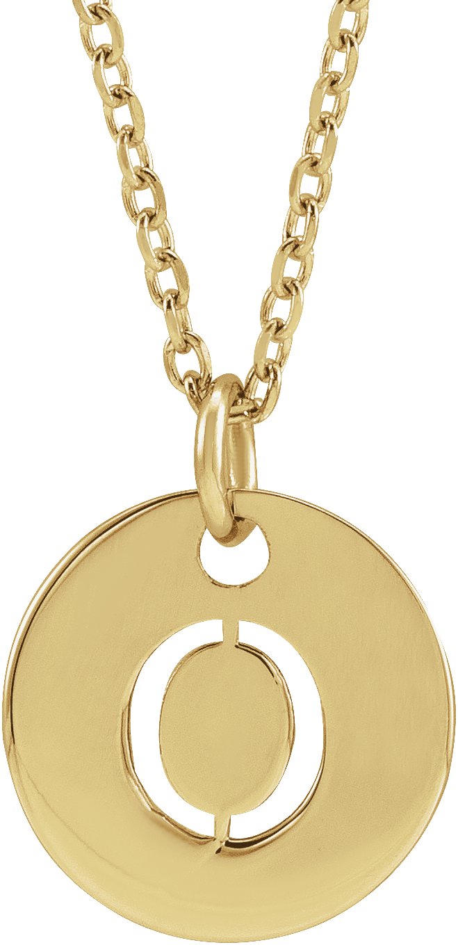 18K Yellow Gold Plated Sterling Silver Initial O 10 mm Disc 16 to 18 inch Necklace Ref 17697359