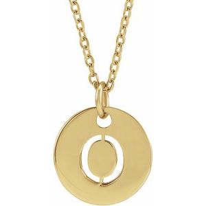 14K Yellow Initial O 10 mm Disc 16-18" Necklace