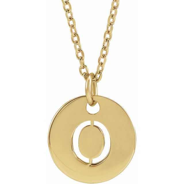 18K Yellow Gold-Plated Sterling Silver Initial O 10 mm Disc 16-18