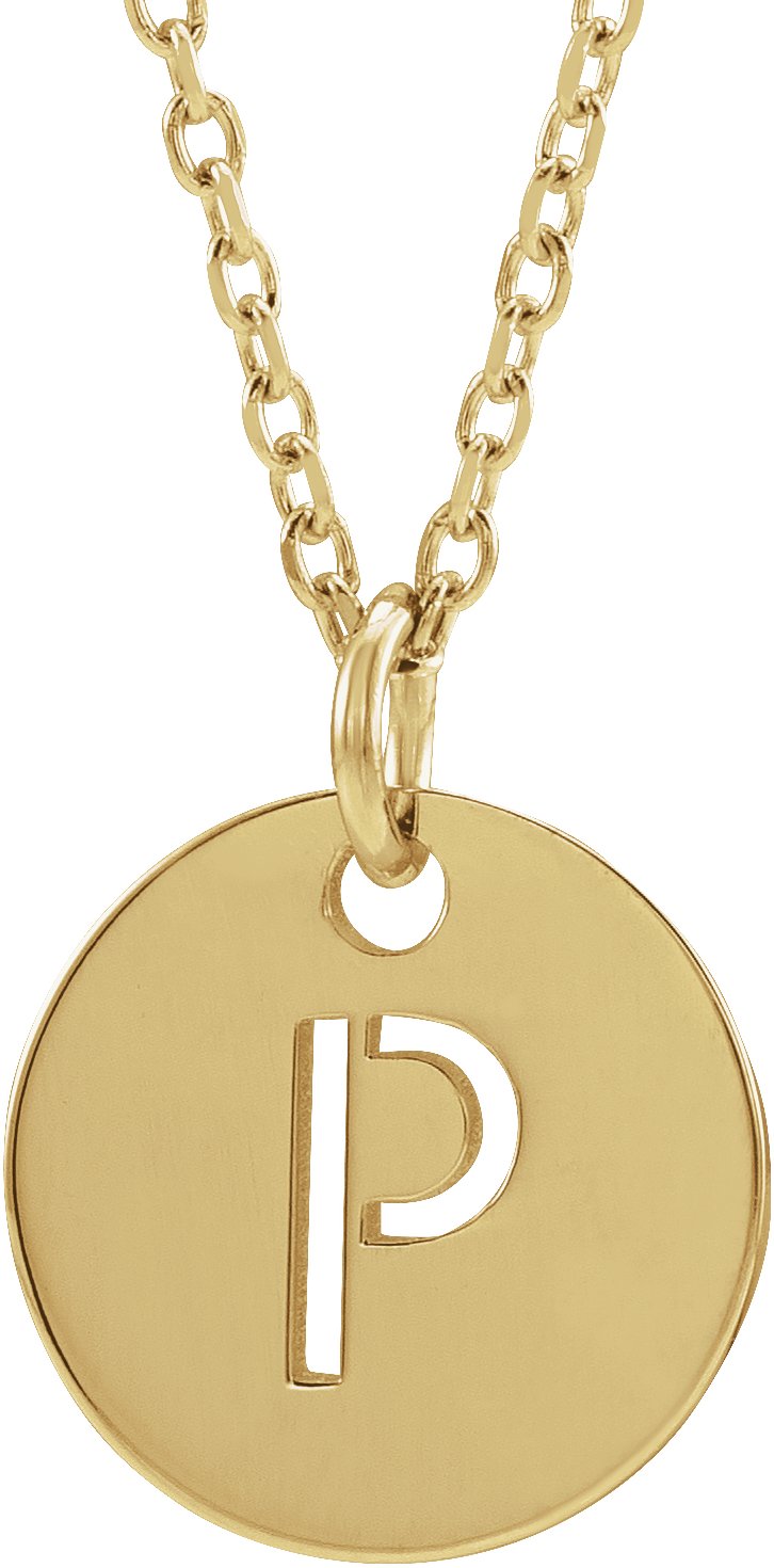 18K Yellow Gold Plated Sterling Silver Initial P 10 mm Disc 16 to 18 inch Necklace Ref 17697360