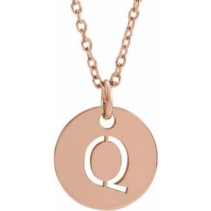 18K Rose Gold-Plated Sterling Silver Initial Q 10 mm Disc 16-18" Necklace