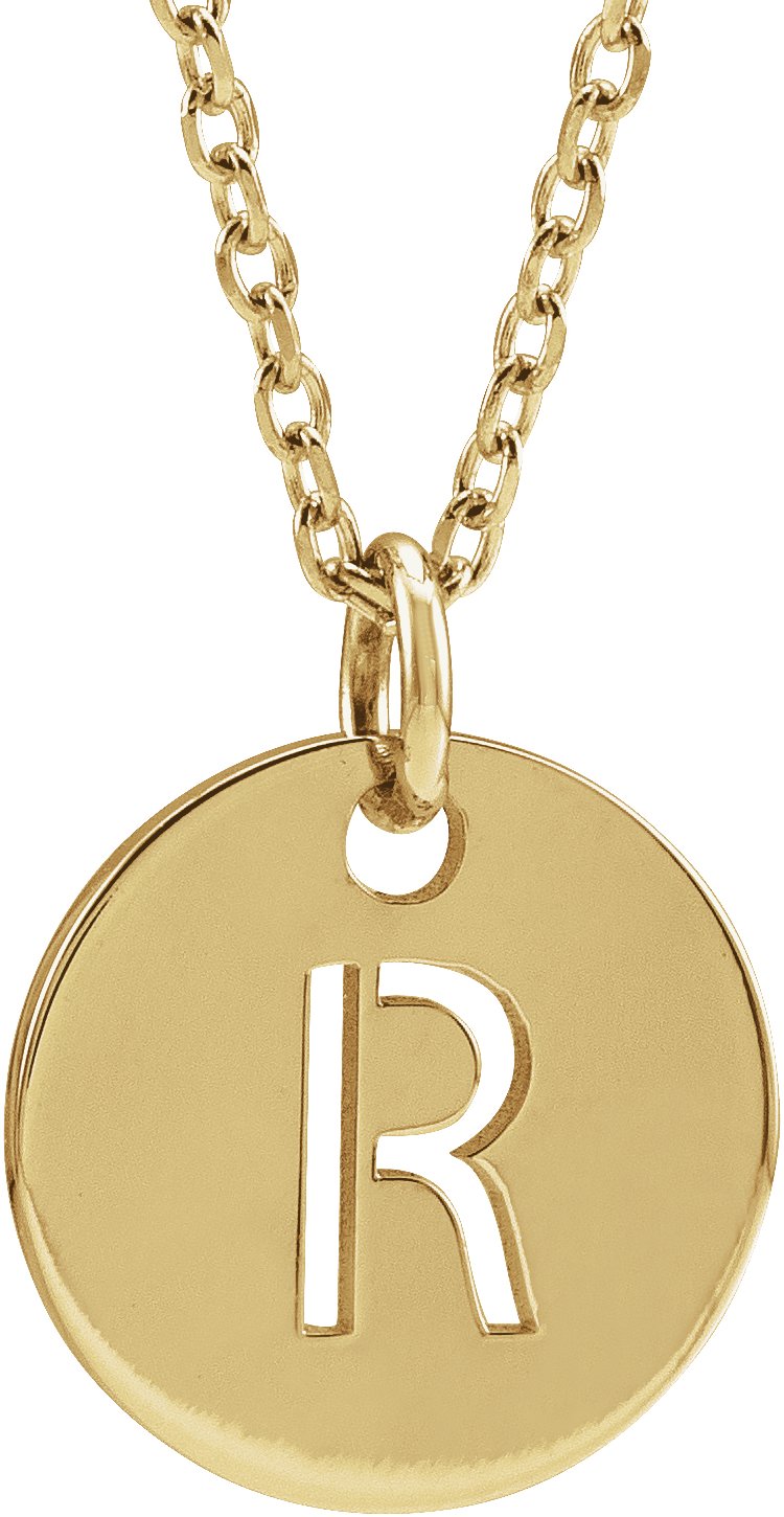 18K Yellow Gold Plated Sterling Silver Initial R 10 mm Disc 16 to 18 inch Necklace Ref 17697362