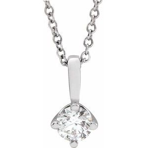 14K White 1/4 CT Diamond Solitaire 16-18" Necklace