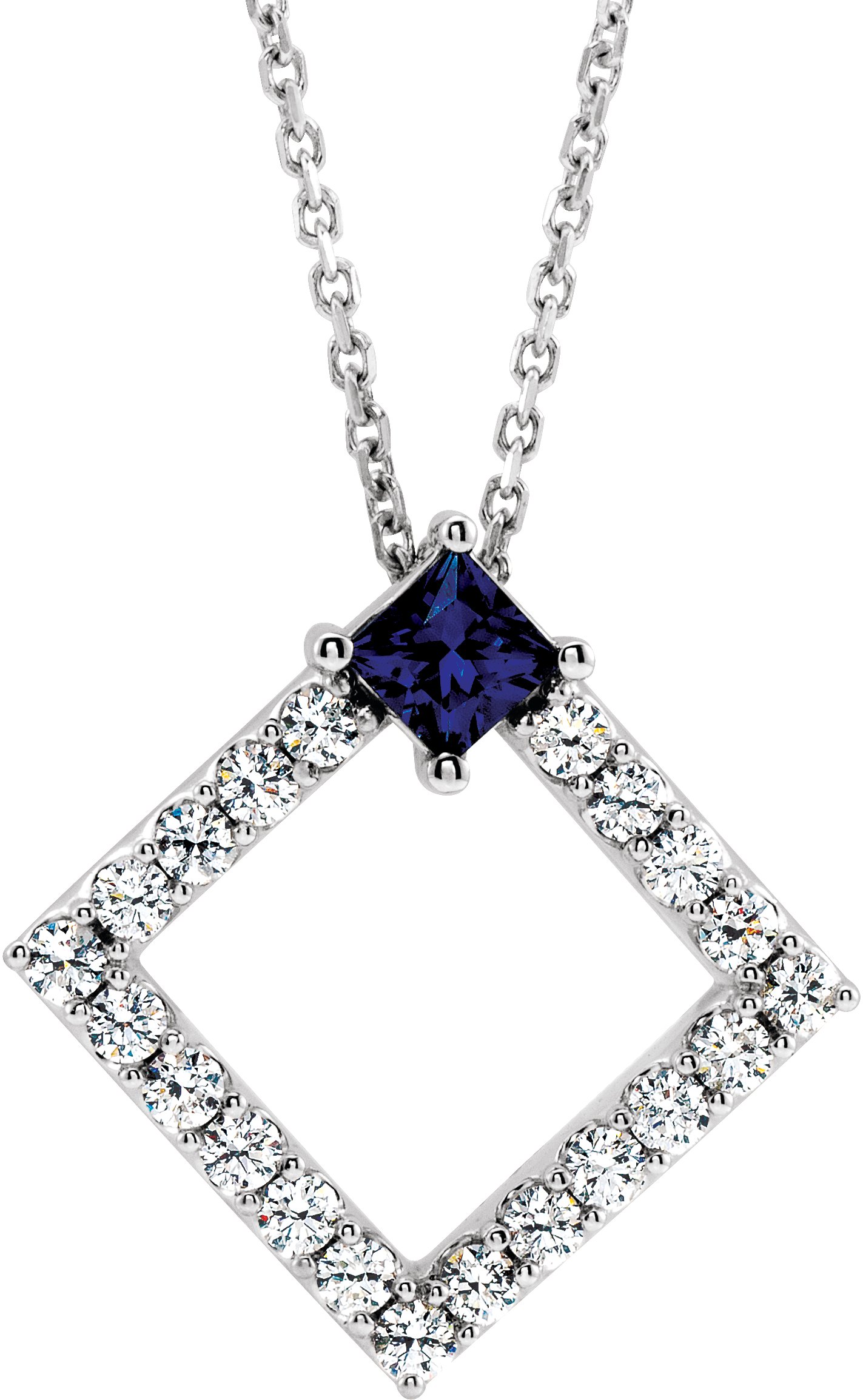 14K White Chatham Lab Created Sapphire and .375 CTW Diamond 16 18 inch Necklace Ref 14900607