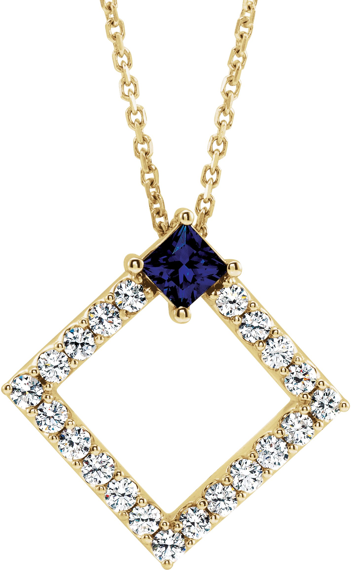 14K Yellow Chatham Lab Created Sapphire and .375 CTW Diamond 16 18 inch Necklace Ref 14900511