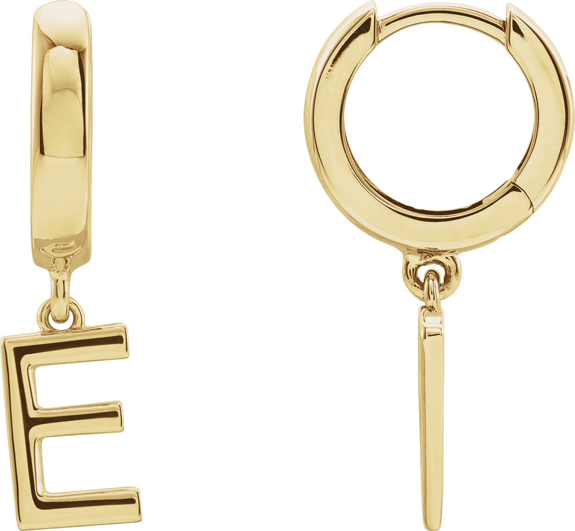 14K Yellow Initial E Hinged Huggie Earring