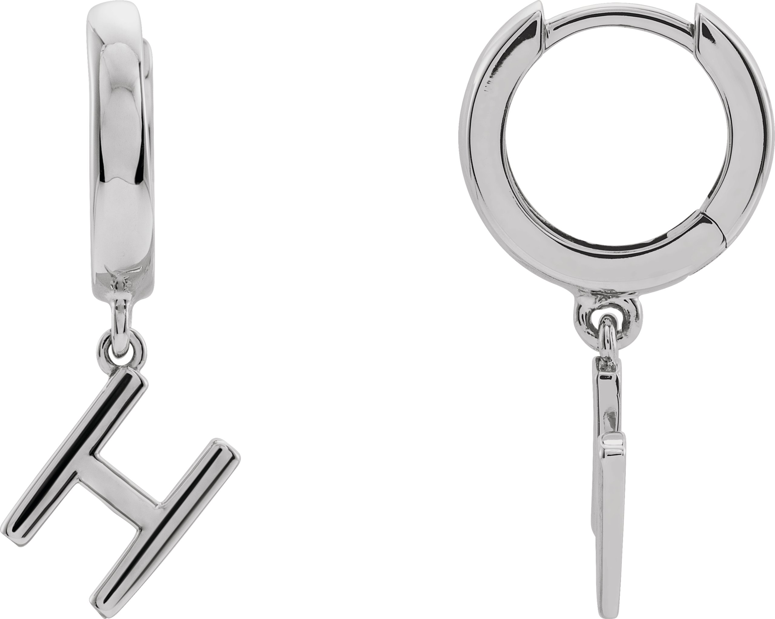 14K White Initial H Hinged Huggie Earring