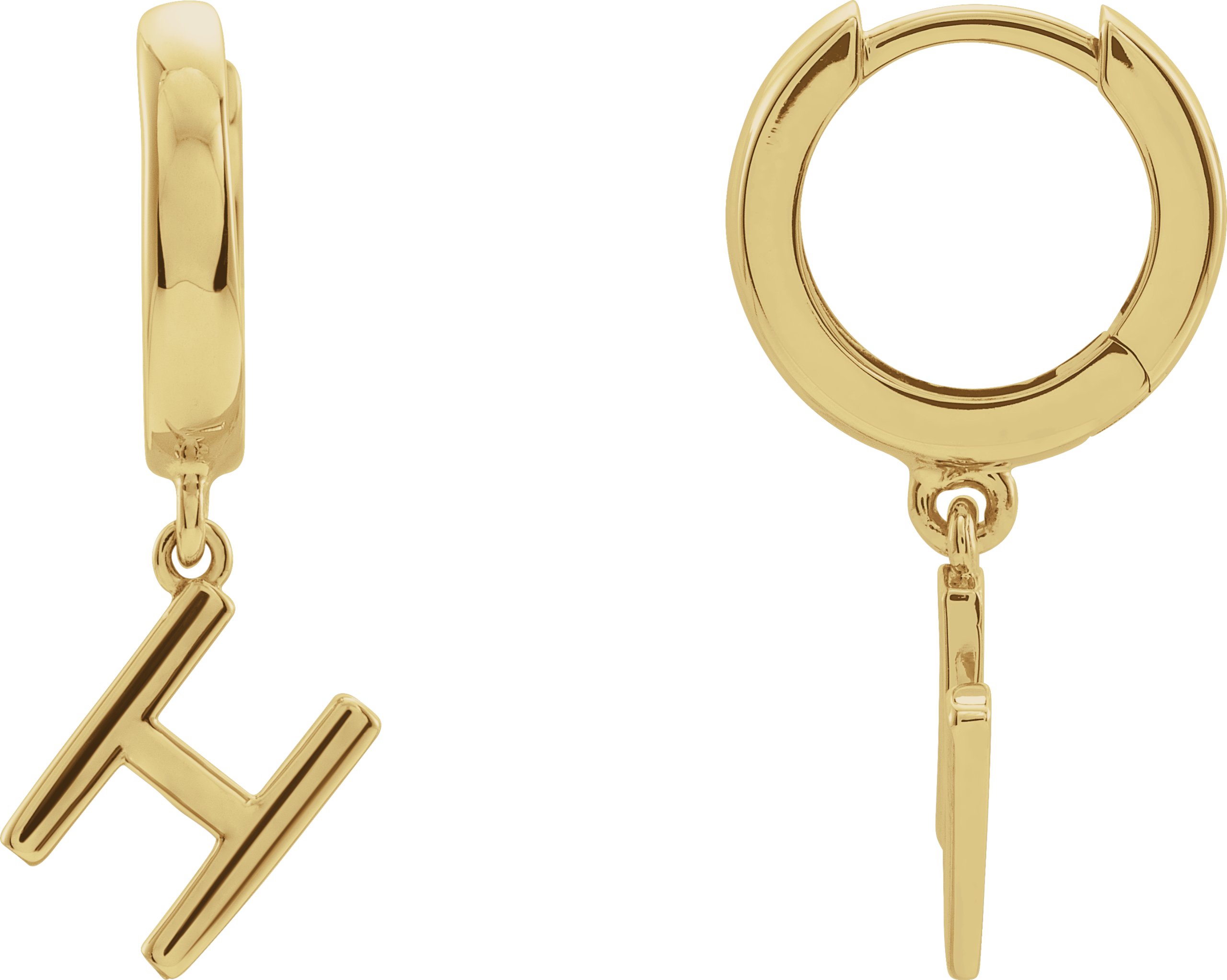 14K Yellow Initial H Hinged Huggie Earring