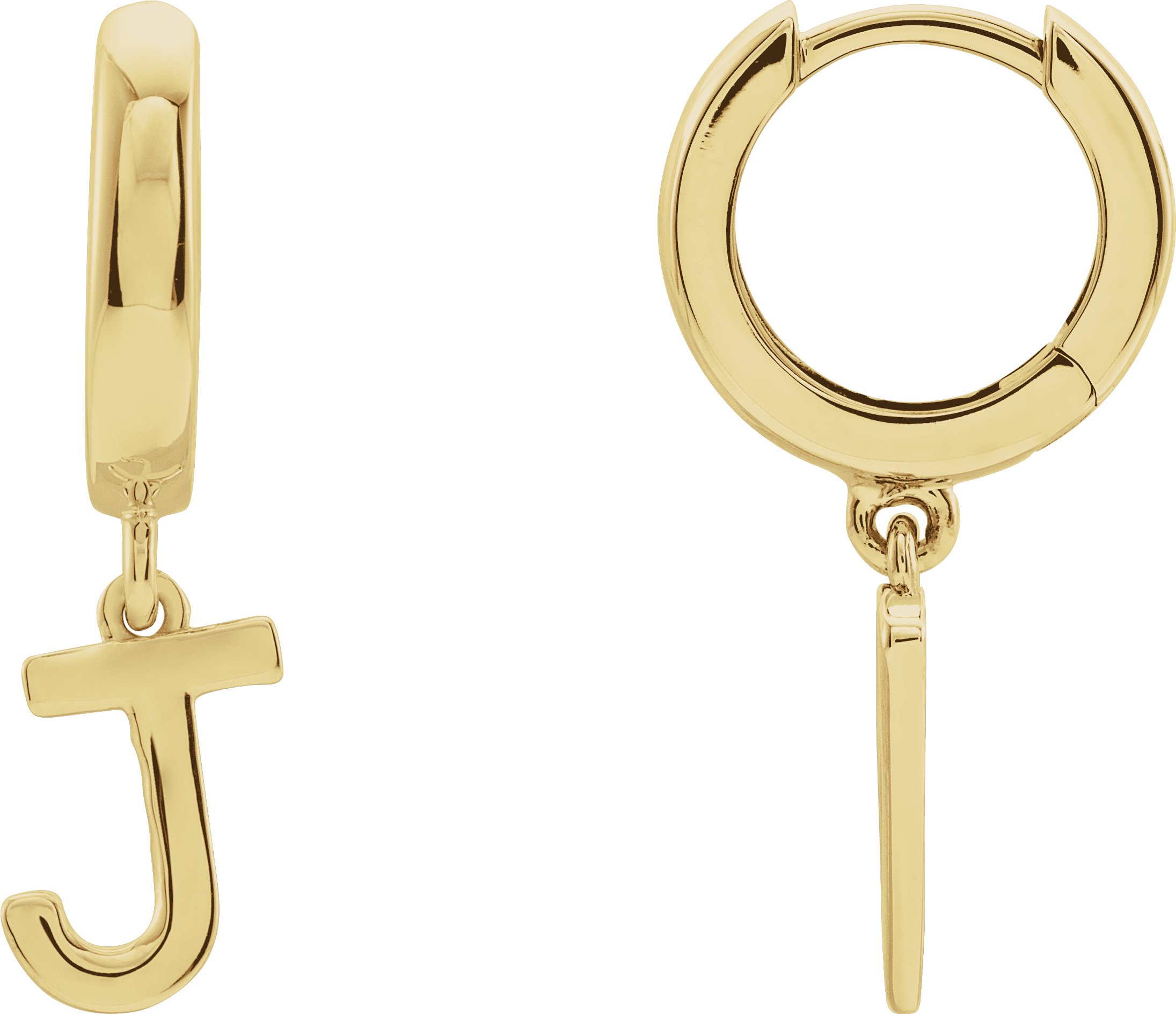 14K Yellow Initial J Hinged Huggie Earring