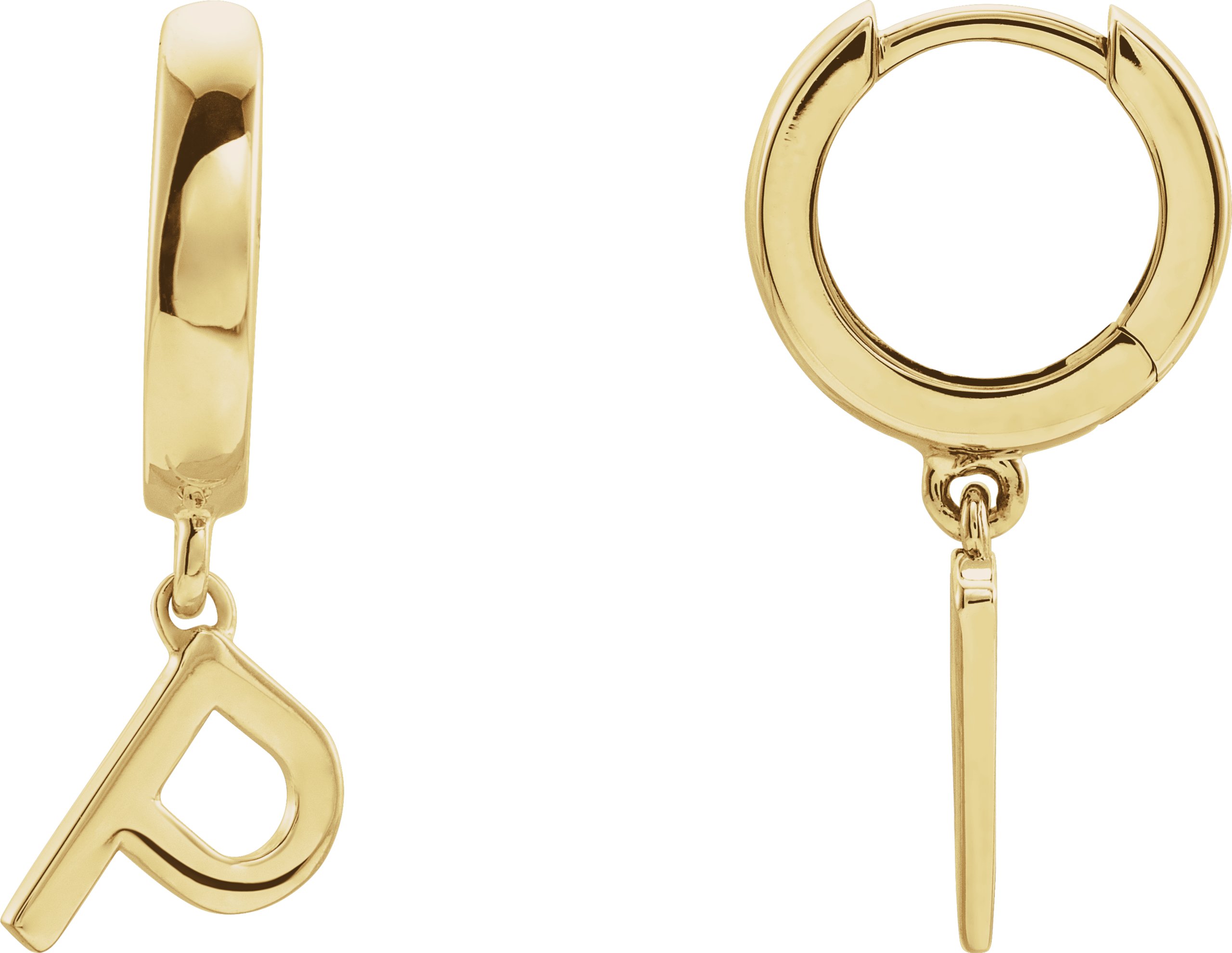 14K Yellow Initial P Hinged Huggie Earring