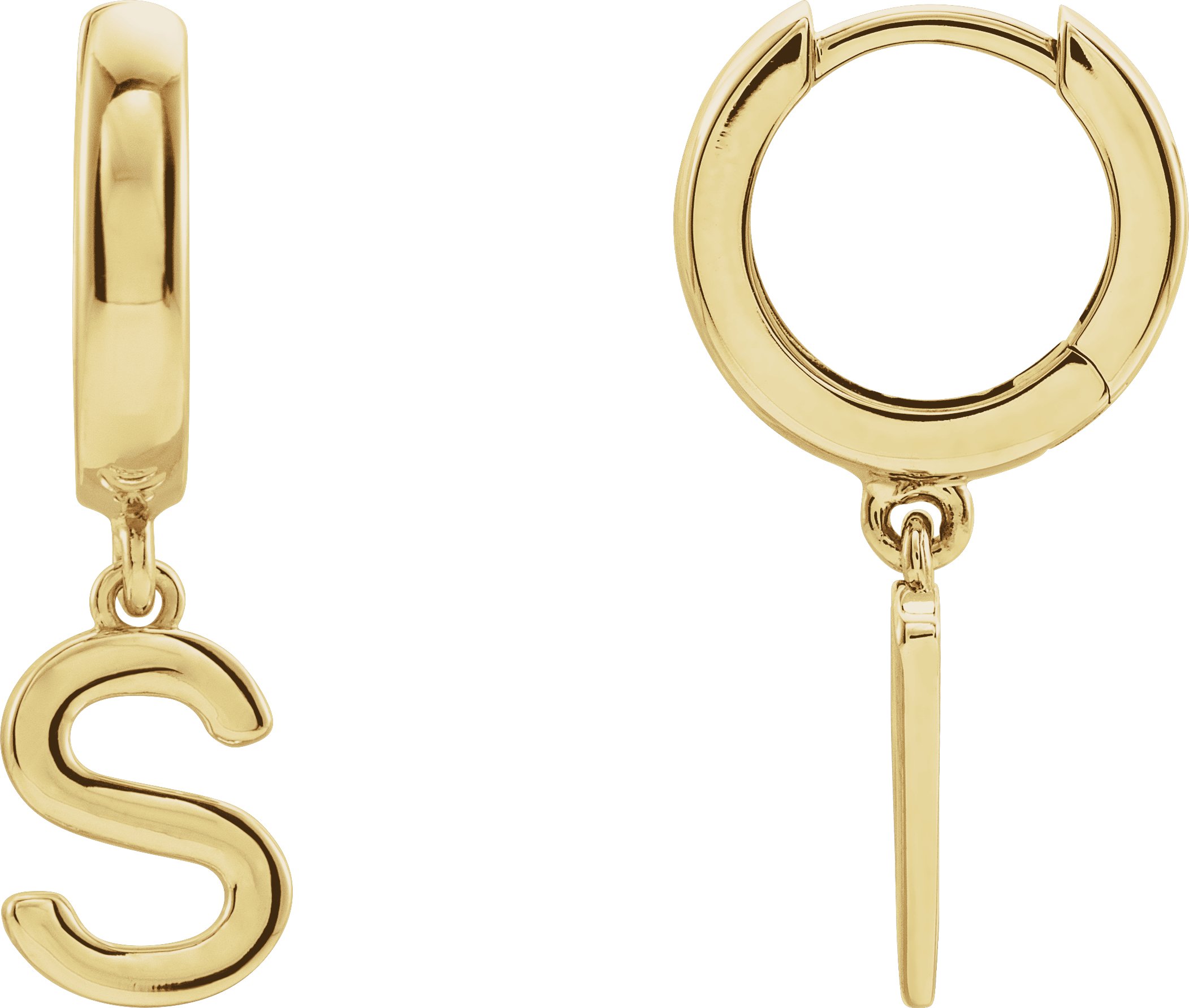 14K Yellow Initial S Hinged Huggie Earring