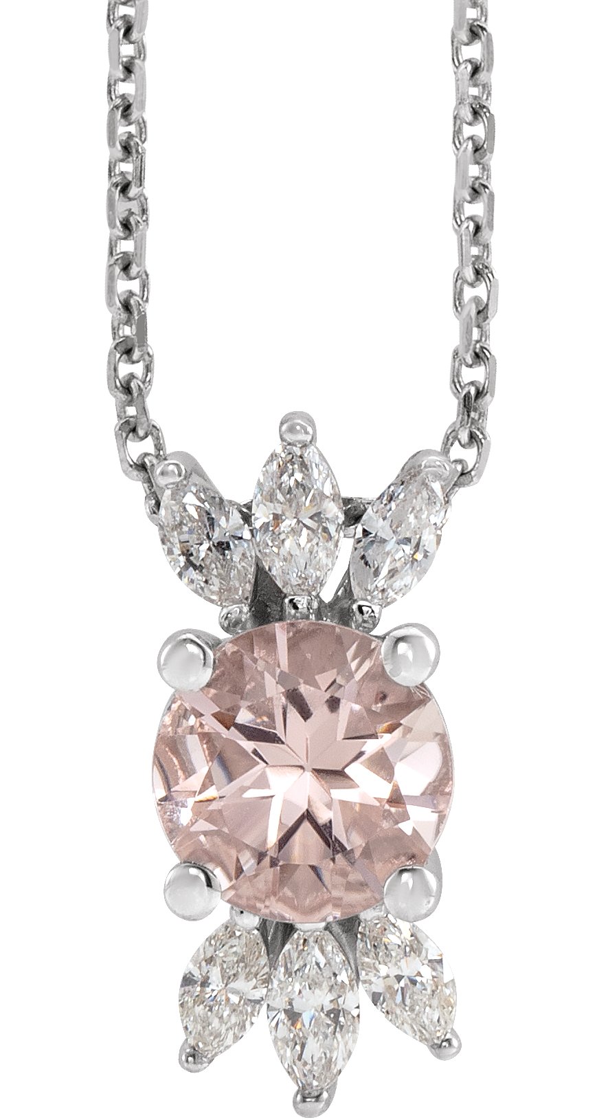 14K White Natural Pink Morganite & 1/5 CTW Natural Diamond 16-18" Necklace