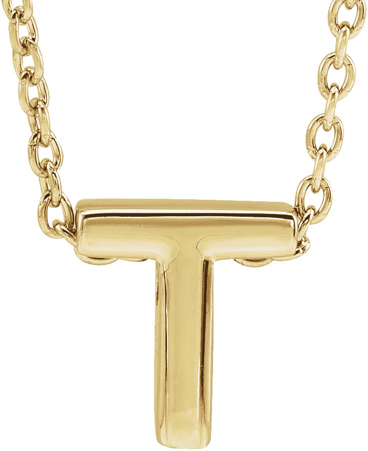 14K Yellow Initial T Slide Pendant 16-18" Necklace 