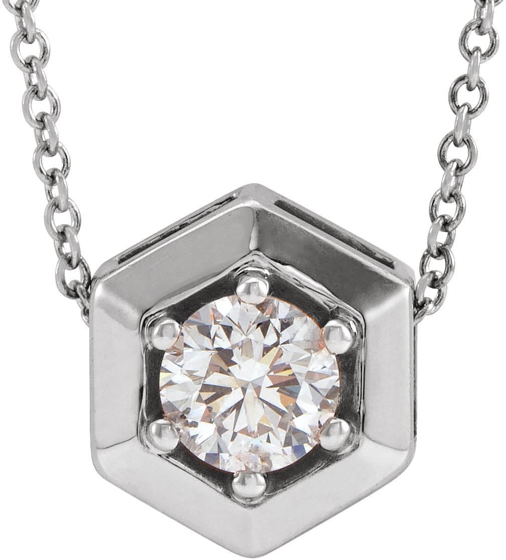 14K White 1/2 CT Lab-Grown Diamond Geometric 16-18" Necklace