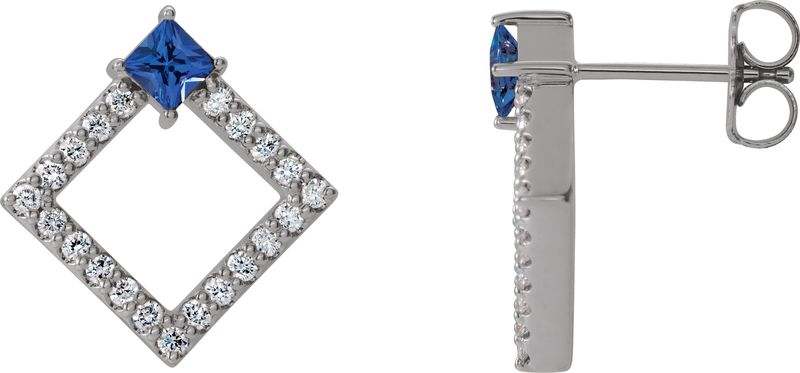 14K White Blue Sapphire & 1/3 CTW Diamond Earrings        