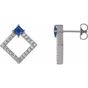 14K White Blue Sapphire & 1/3 CTW Diamond Earrings