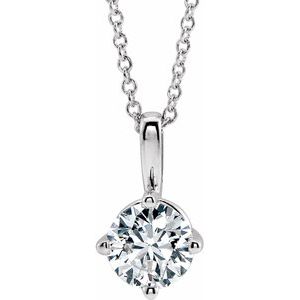 14K White 5 mm Natural White Sapphire Solitaire 16-18" Necklace