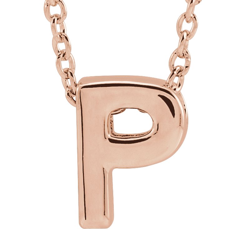 14K Rose Initial P Slide Pendant 16-18" Necklace 