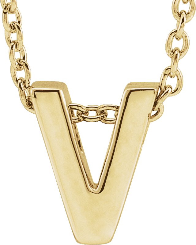 14K Yellow Initial V Slide Pendant 16-18" Necklace 