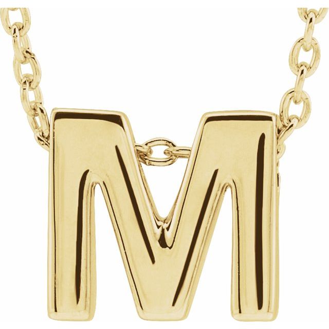 14K Yellow Initial M Slide Pendant 16-18" Necklace 