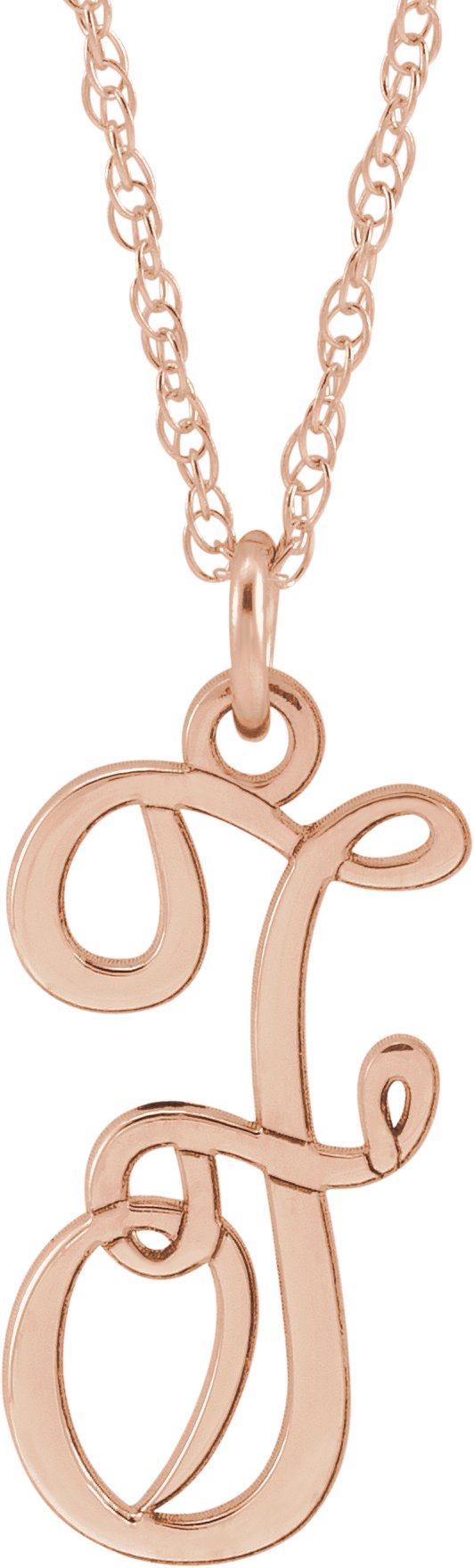 14K Rose Script Initial F 16-18" Necklace