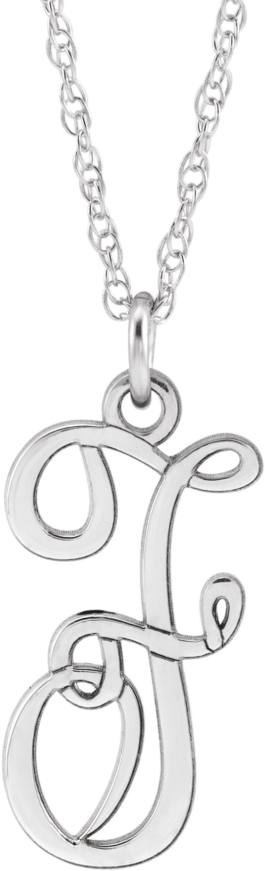 Sterling Silver Script Initial F 16-18" Necklace