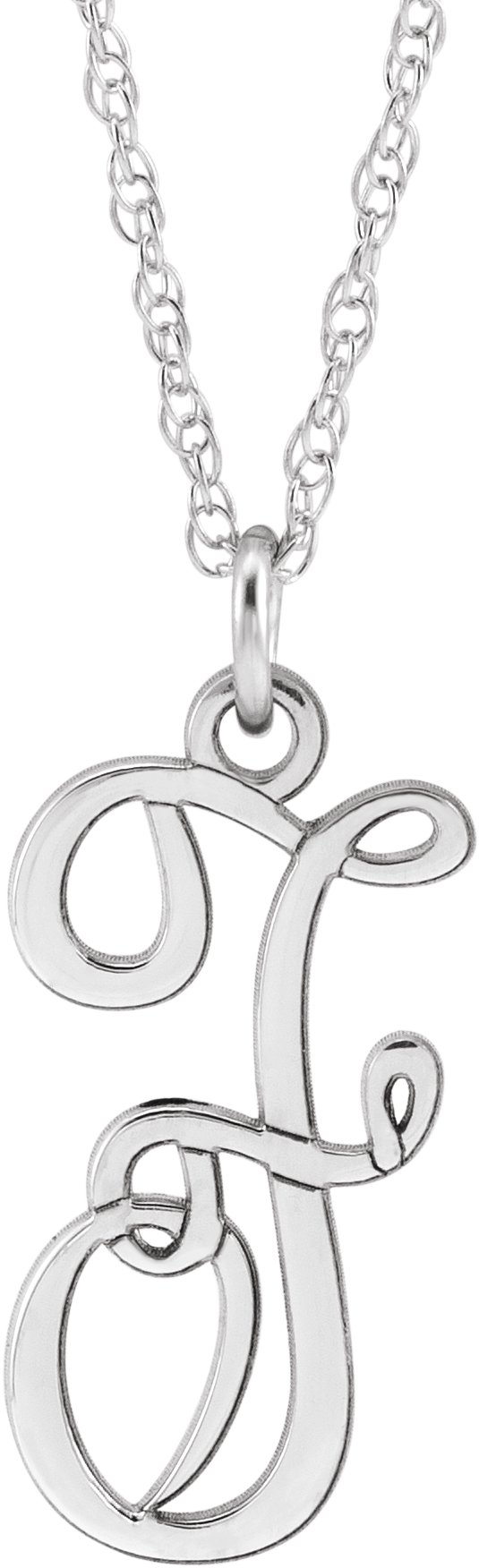 14K White Script Initial F 16-18" Necklace