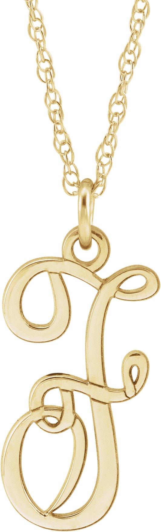 14K Yellow Script Initial F 16-18" Necklace