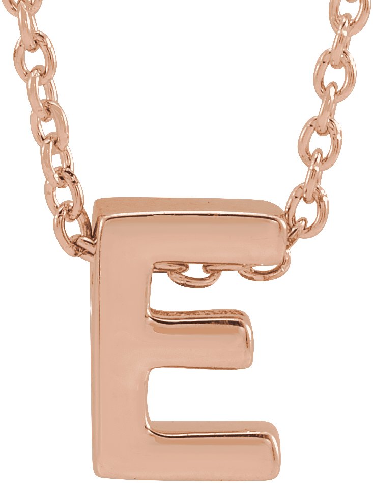 14K Rose Initial E Slide Pendant 16-18" Necklace 