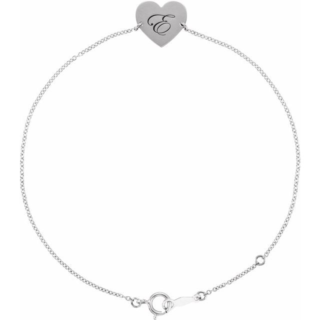 14K White Engravable Heart 7-8 Bracelet