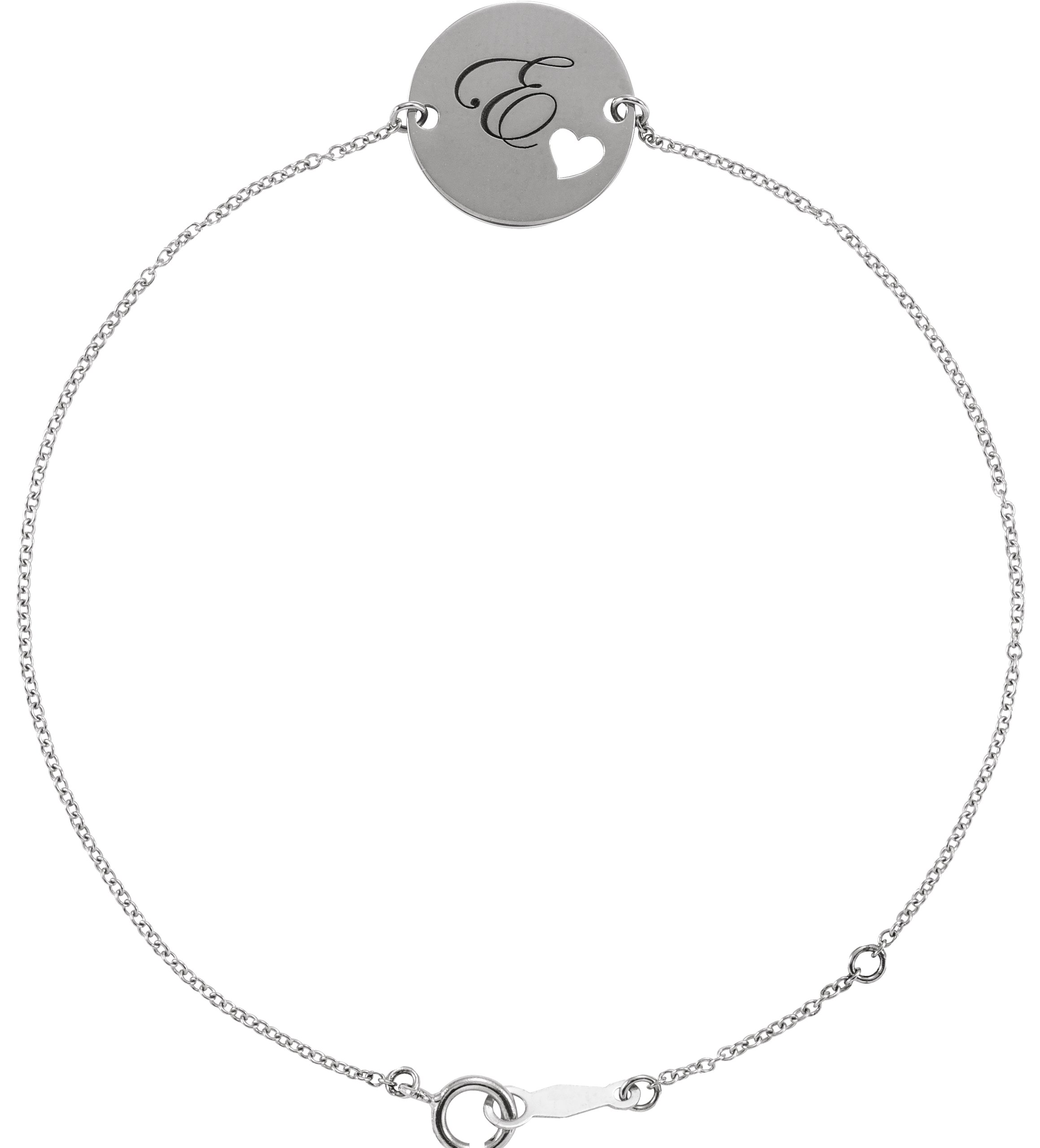 Sterling Silver Engravable Pierced Heart Disc 7-8 Bracelet