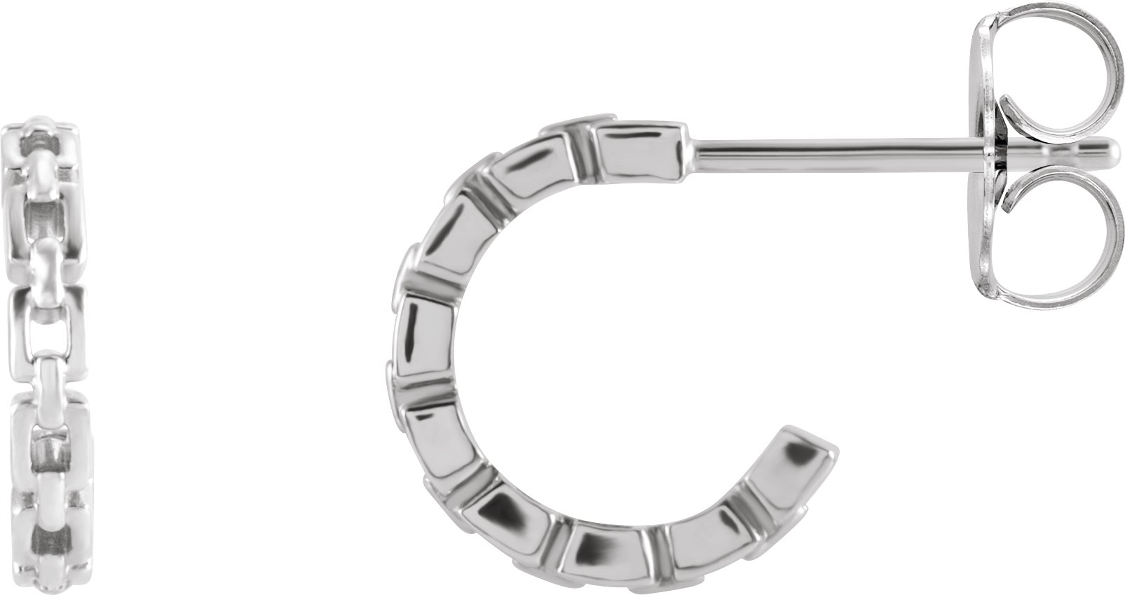 14K White Chain Link 10.2 mm Hoop Earrings