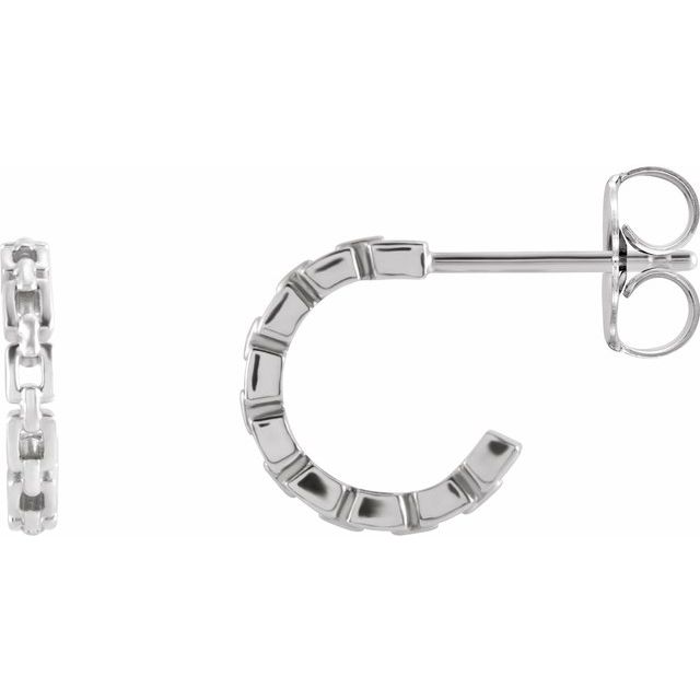 14K White 10.23 mm Chain Link Huggie Earrings