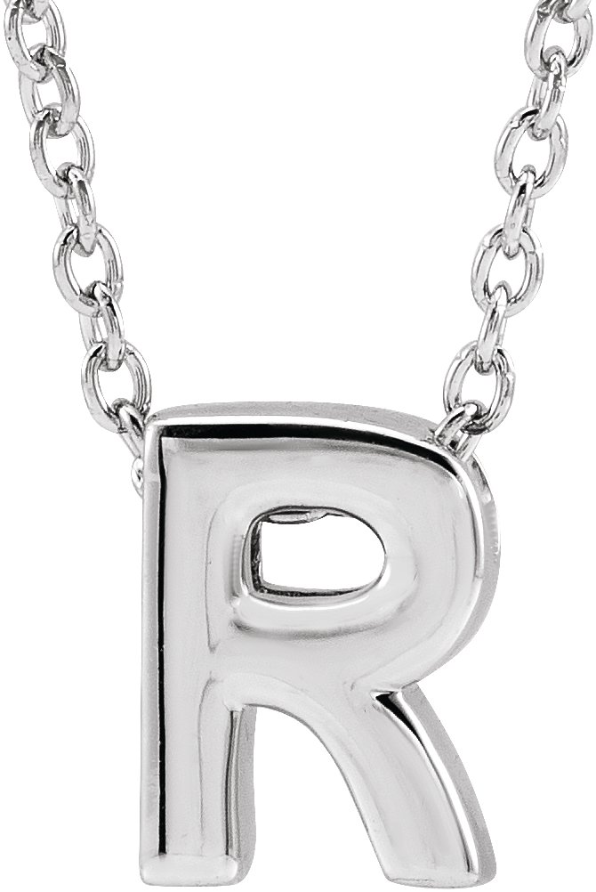 14K White Initial R Slide Pendant 16-18" Necklace 