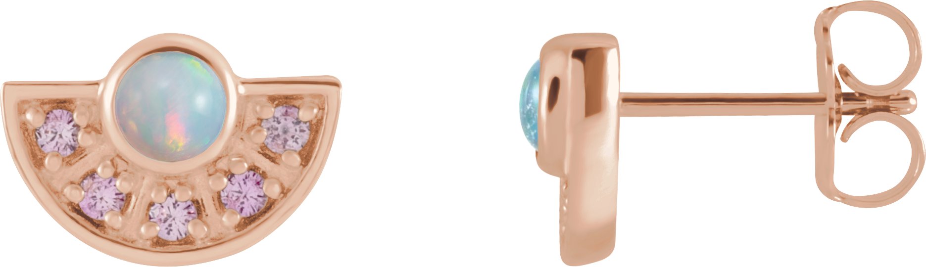 14K Rose Natural White Ethiopian Opal & Natural Pink Sapphire Fan Earrings
