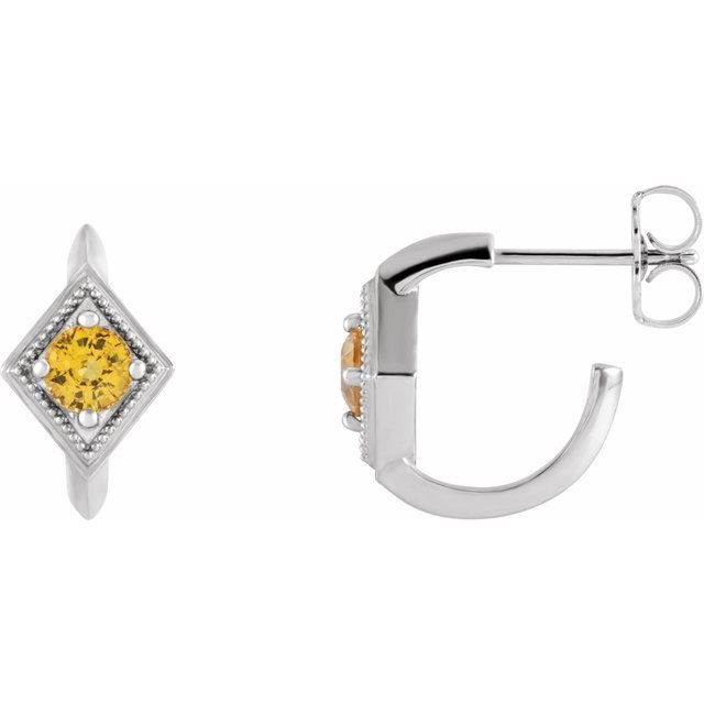 Platinum Natural Yellow Sapphire Geometric Hoop Earrings