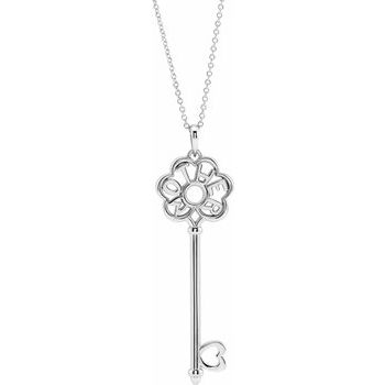 14K White Mother's Key 16 18 inch Necklace Ref. 16774464