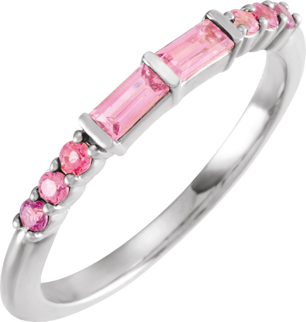 14K White Pink Multi-Gemstone Stackable Ring