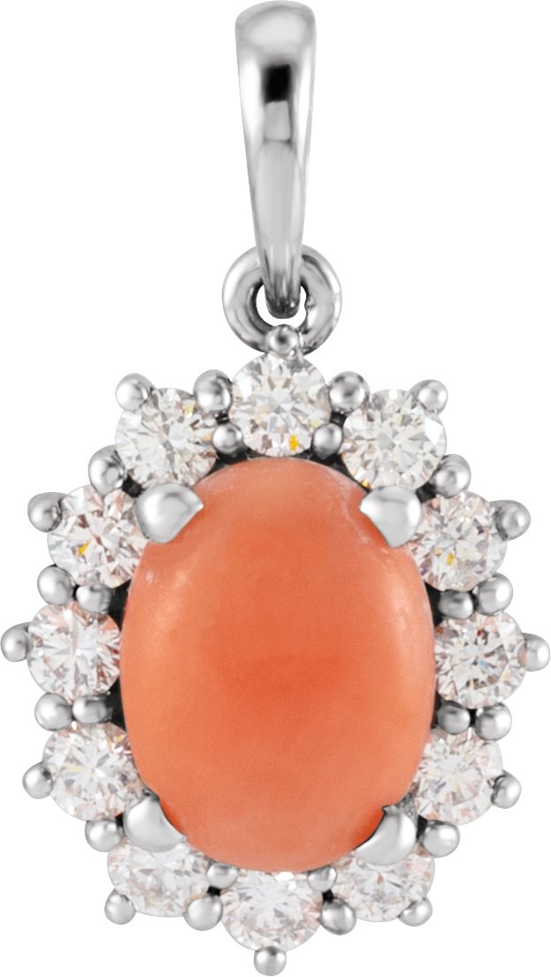 14K White Pink Coral & 1/3 CTW Diamond Pendant