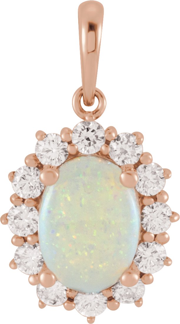 14K Rose Ethiopian Opal & 1/2 CTW Diamond Pendant