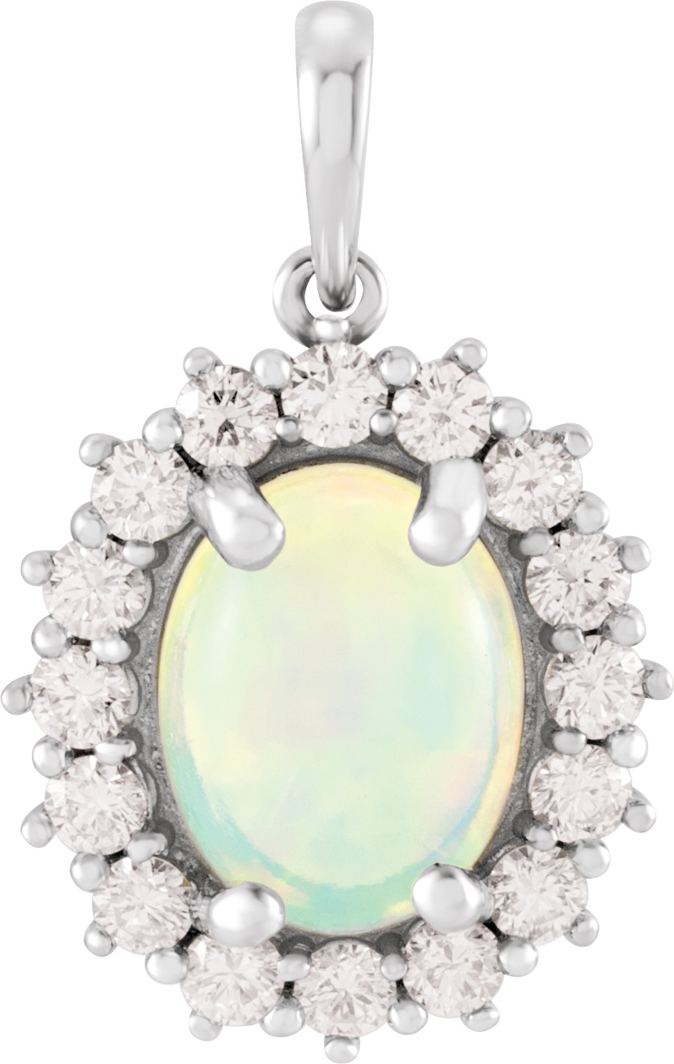 14K White Ethiopian Opal & 1/2 CTW Diamond Pendant