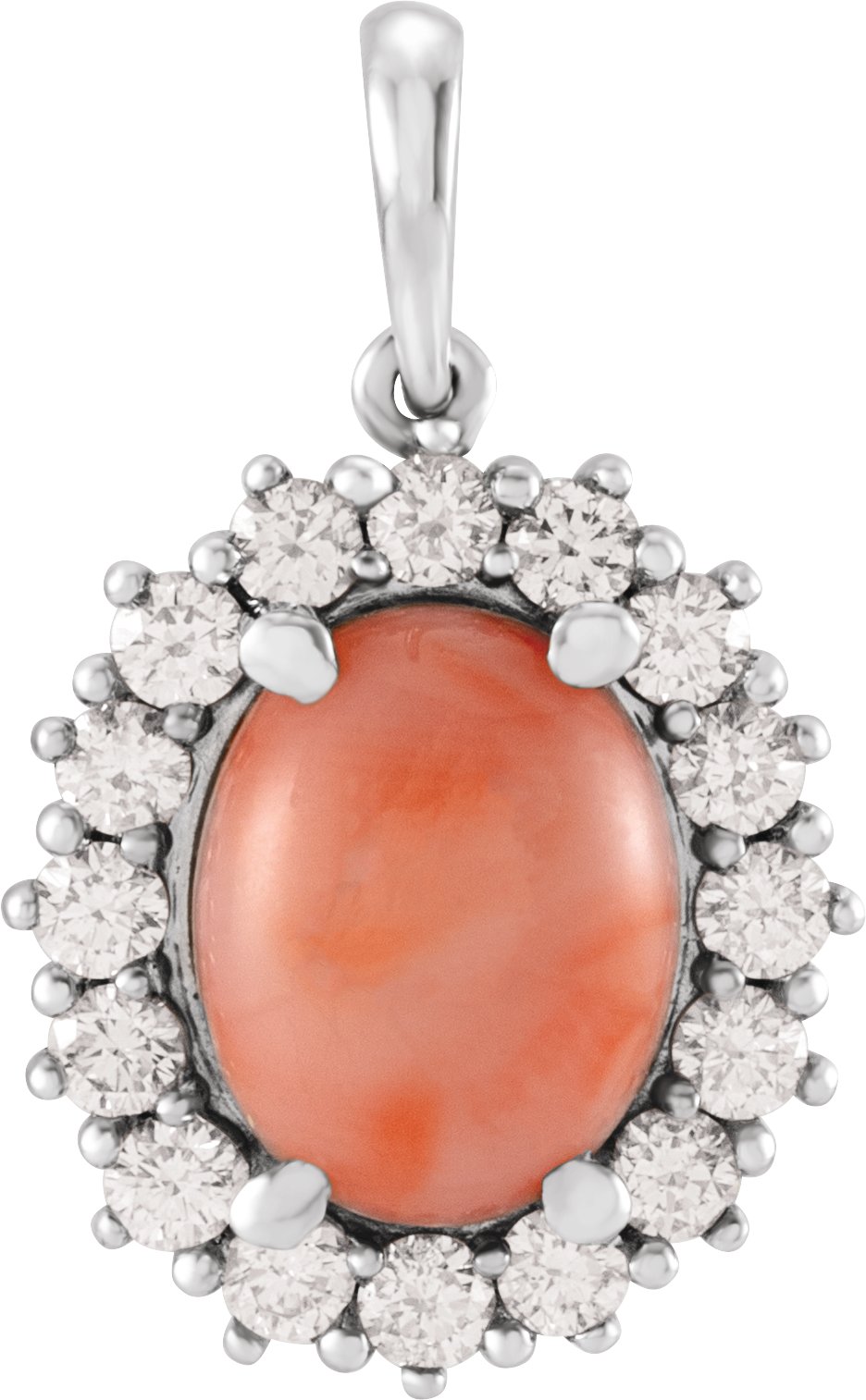 14K White Pink Coral & 1/2 CTW Diamond Pendant