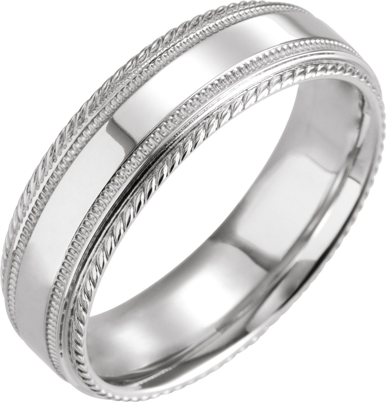 Platinum 6 mm Rope Edge Band with Milgrain Size 4